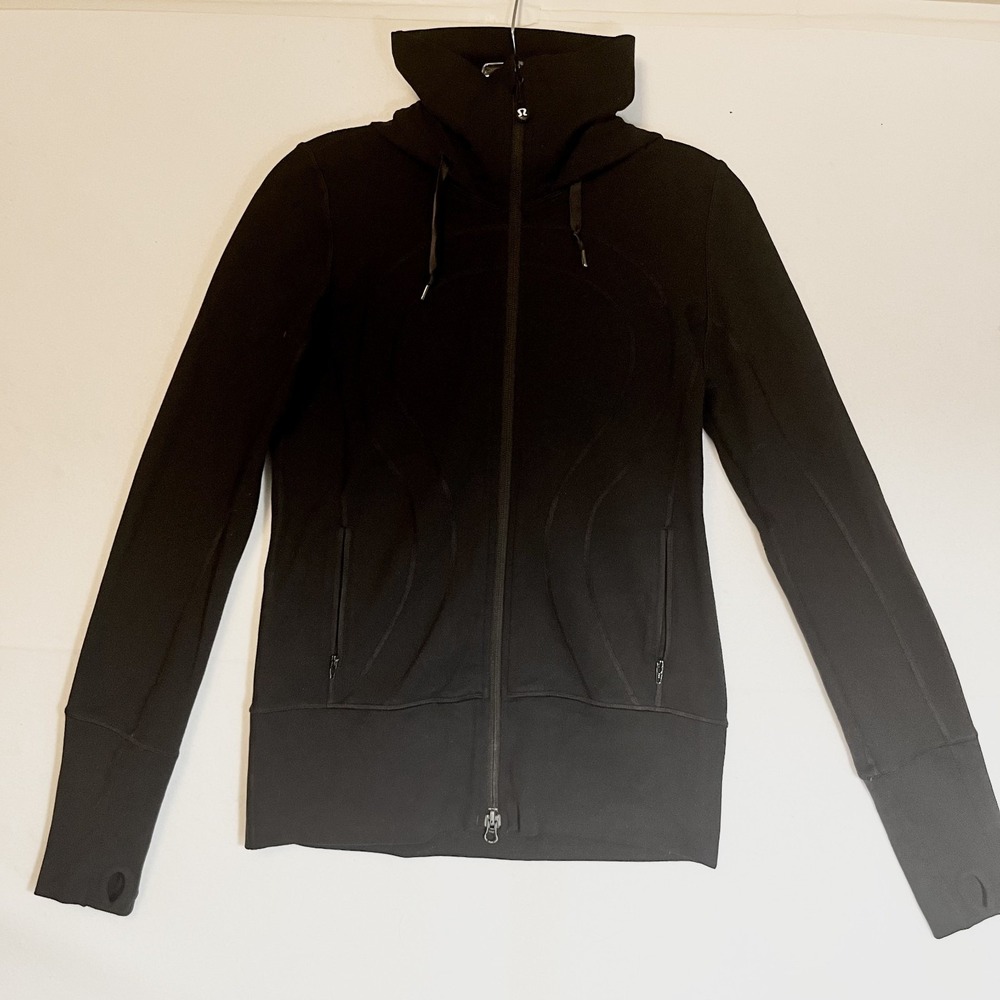 Lululemon Jacket Athletica Full Zip Scuba Hoodie Black Thumb Hole Size 6 Womens